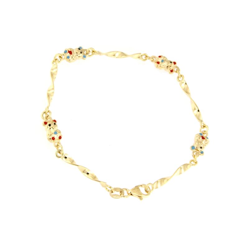 BRACCIALE ORO GIALLO 750/1000 CON ORSETTI SMALTATI - CM. 18 - 