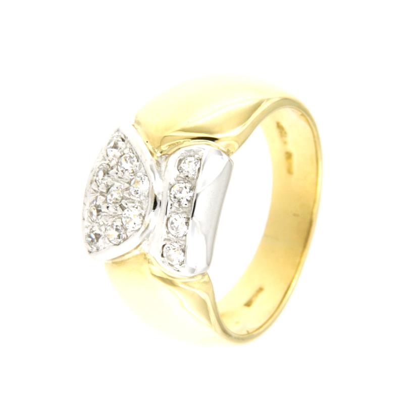 ANELLO ORO DUE COLORI 750/1000 FASCIA CON PAV&Egrave; DI ZIRCONI - MIS. 15 - 