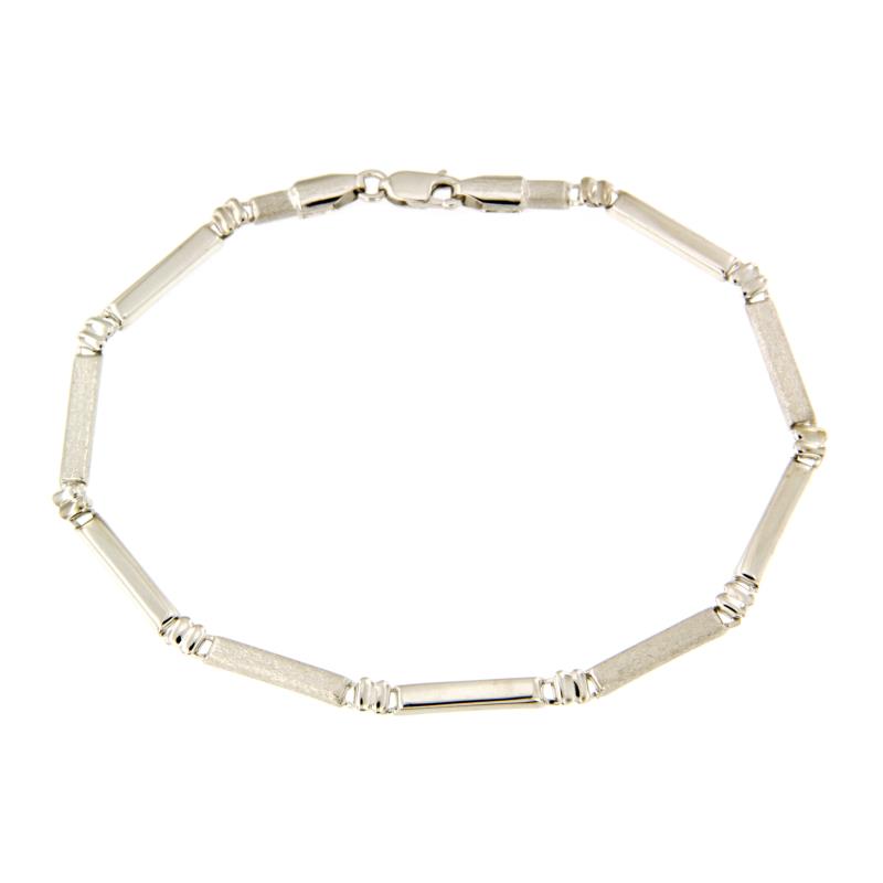 BRACCIALE ORO BIANCO 750/1000 MAGLIA A SEGMENTI SEMI-SATINATI - CM 19 - 