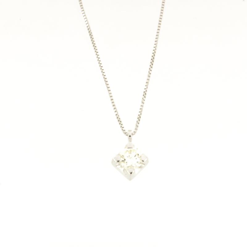 COLLANA ORO BIANCO 750/1000 PUNTO LUCE A GRIFFE CON DIAMANTE TAGLIO BRILLANTE CT 0.35 N - VS2 - CM. 45.5 - 