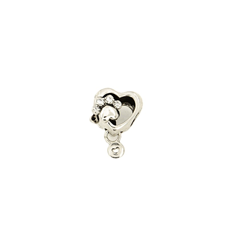 PANDORA - CHARM - ARGENTO 925/1000 - MOD. ZAMPINA E CUORE CON ZIRCONIE - PANDORA