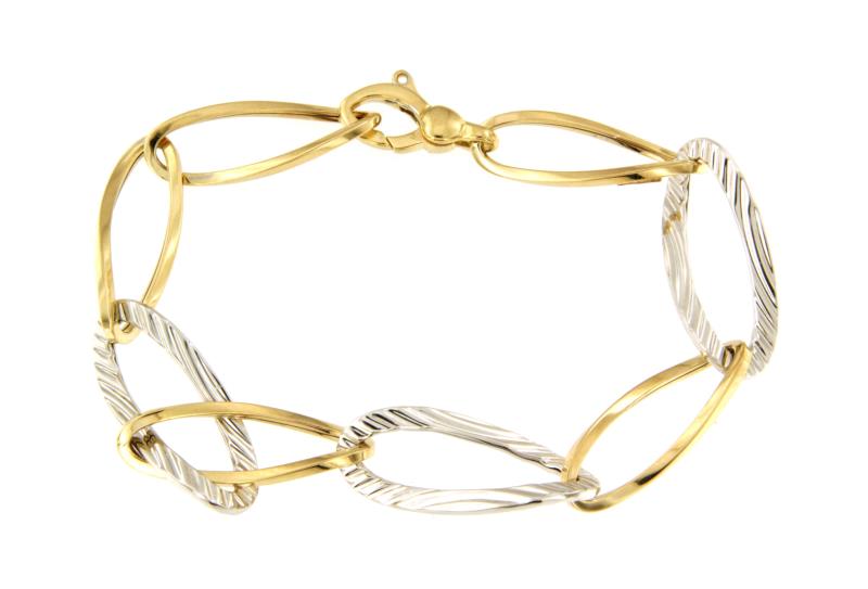 BRACCIALE DUE ORI 750/1000 MAGLIE OVALI ONDULATE - CM 19 - 