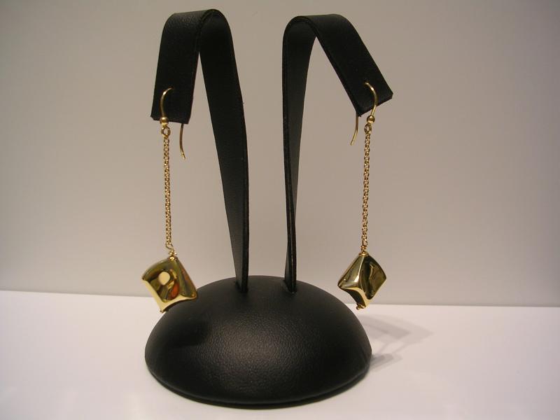 COPPIA ORECCHINI ORO GIALLO 750/1000 PENDENTI CON ROMBI - 