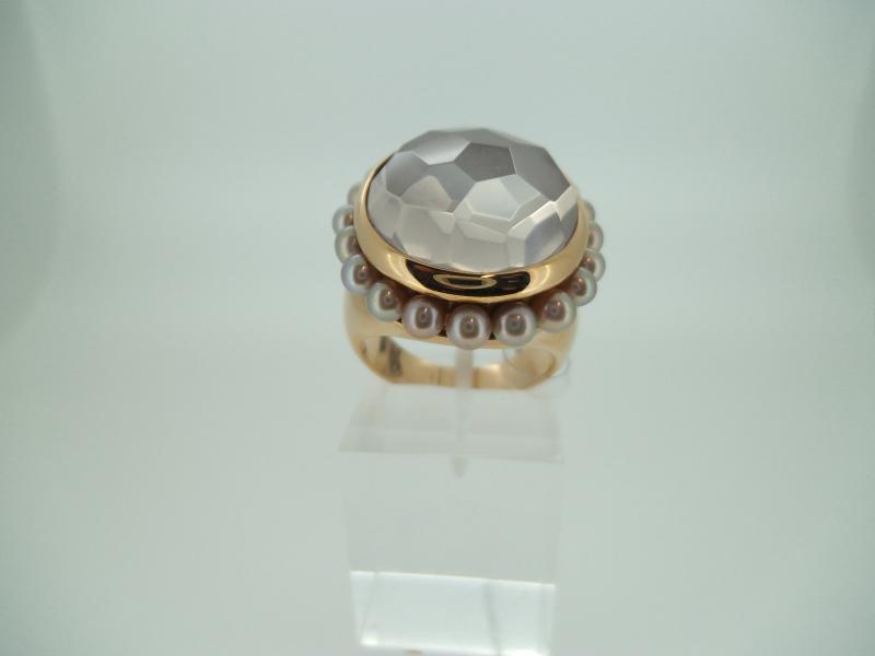 ANELLO -MIMI'- ORO ROSA 750/1000 CON QUARZO ROSA E PERLE ROSA  - 