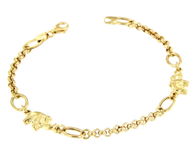 BRACCIALE ORO GIALLO 750/1000 MAGLIA ROLÒ CON ELEFANTINI - MIS. 18.5 - 