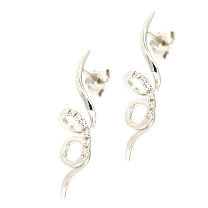 COPPIA ORECCHINI ORO BIANCO 750/1000 RITORTI CON ZIRCONI - 
