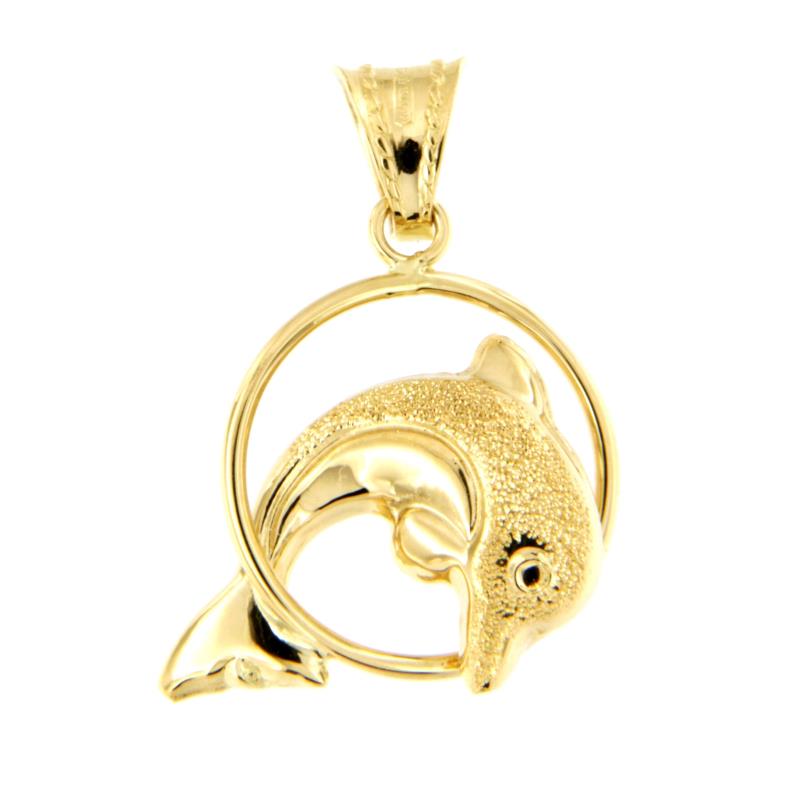CIONDOLO ORO GIALLO 750/1000 DELFINO SEMI-DIAMANTATO - 
