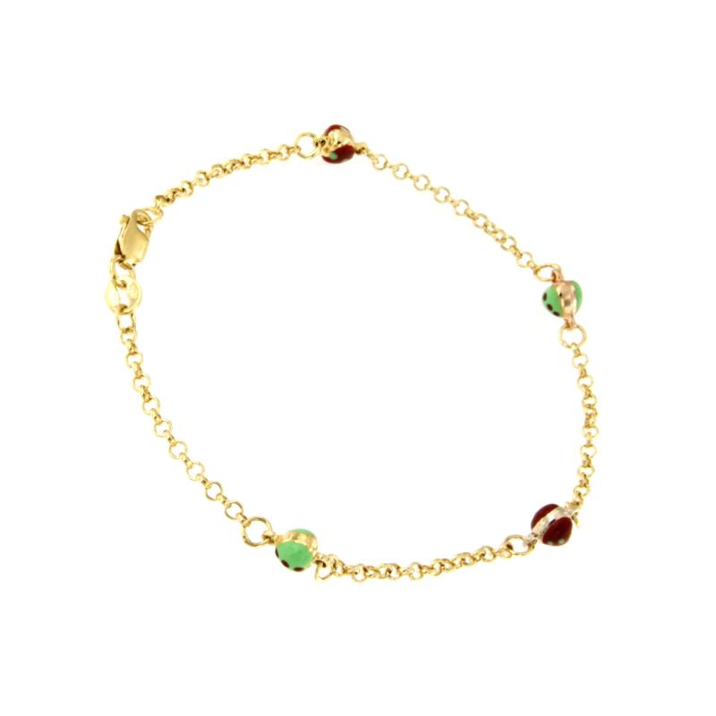 BRACCIALE ORO GIALLO 750/1000 CON CUORI SMALTATI - CM. 18.5 - 