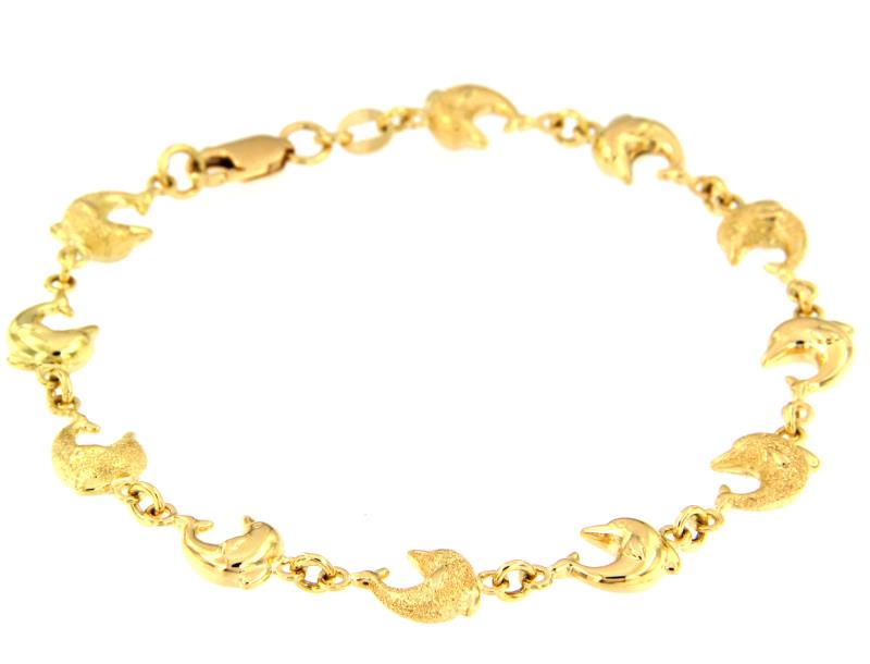 BRACCIALE ORO GIALLO 750/1000 DELFINI DIAMANTATI,CM.18 - 