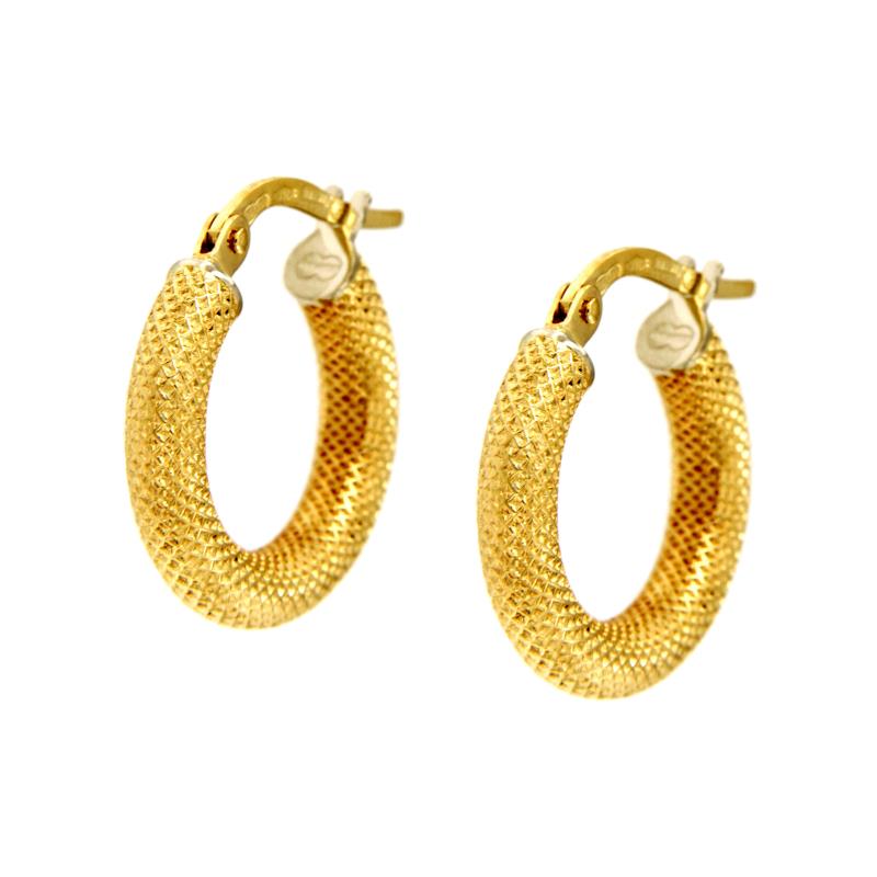 COPPIA ORECCHINI ORO GIALLO 750/1000 CERCHIETTI ZIGRINATI - 