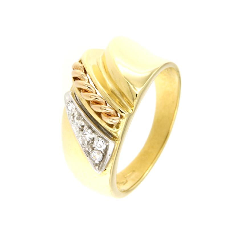 ANELLO TRE ORI 750/1000 CON ZIRCONI - MIS. 15 - 