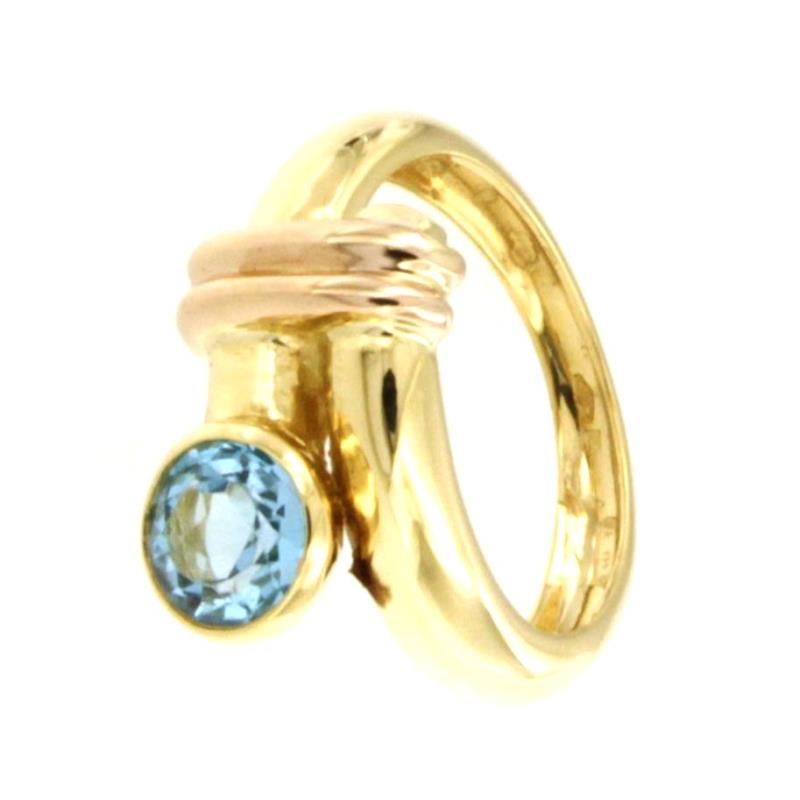 ANELLO DUE ORI 750/1000 CONTRARIÈ CON TOPAZIO AZZURRO - MIS. 12 - 