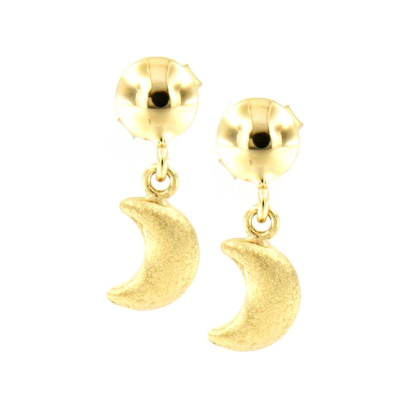 COPPIA ORECCHINI ORO GIALLO 750/1000 LUNE PENDENTI SEMI-SATINATE - 