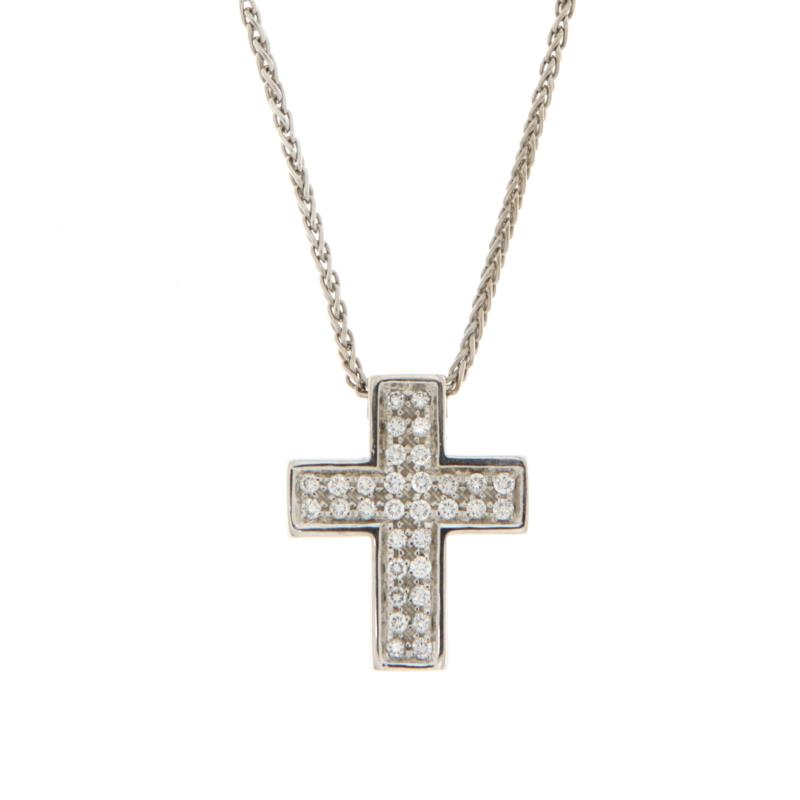 SALVINI - CATENA CON PENDENTE - ORO BIANO 750/1000 - CROCE CON PAV&Egrave; DI DIAMANTI TAGLIO BRILLANTE CT 0.32 TOTALI - CM 45 - SALVINI