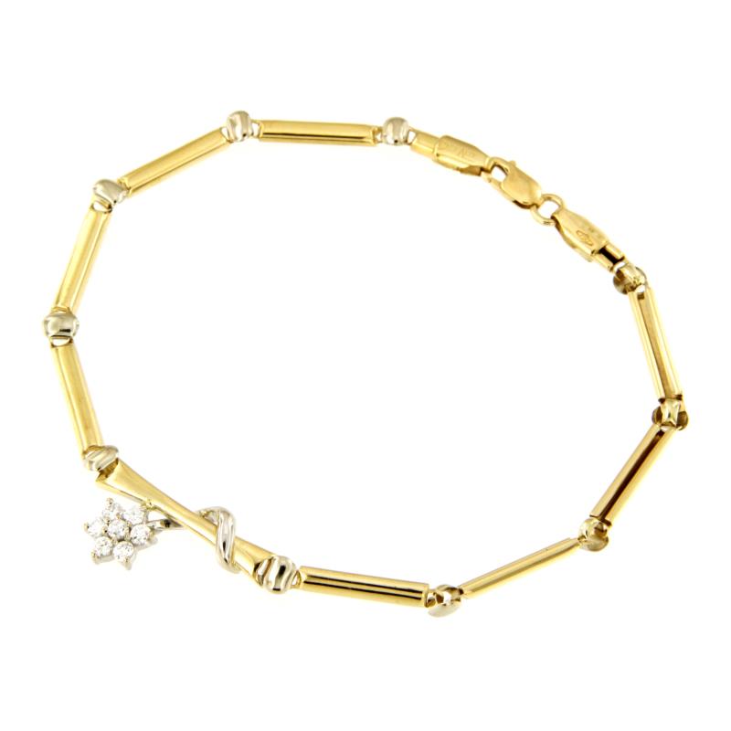 BRACCIALE DUE ORI 750/1000 A SEGMENTI CON FIORE DI ZIRCONI - CM 19.5 - 