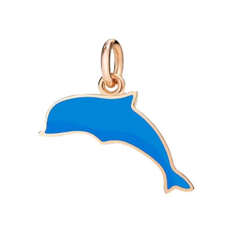 DODO – CIONDOLO – ORO ROSA 375/1000 – MOD. DELFINO SMALTATO AZZURRO - DODO