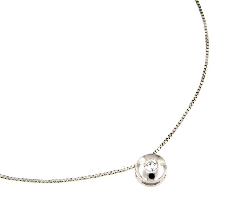 COLLANA ORO BIANCO 750/1000 P. LUCE A CIPOLLINO CON DIAMANTE T. BRILLANTE CT 0.02 G - VS - CM 43.5 - 