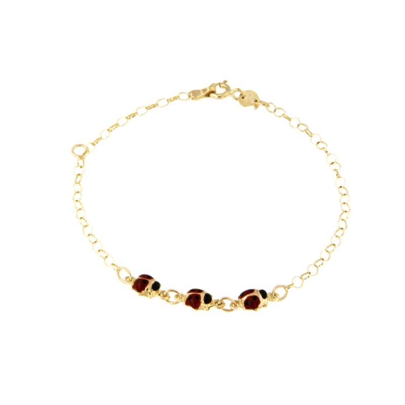 BRACCIALE ORO GIALLO 375/1000 CON COCCINELLE SMALTATE - CM 16.5 - 