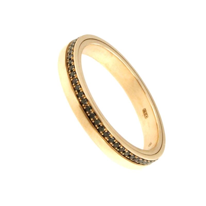 ANELLO ORO ROSA 750/1000 CON BINARIO A ROTAZIONE E PAV&Egrave; DI DIAMANTI BLACK CT 0.59 TOTALI - MIS. 29,5 (NO MESSA A MISURA) - 