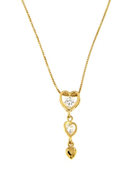 CATENA CON PENDENTE ORO GIALLO 750/1000 CUORI A SCALARE CON ZIRCONI - CM 42 - 