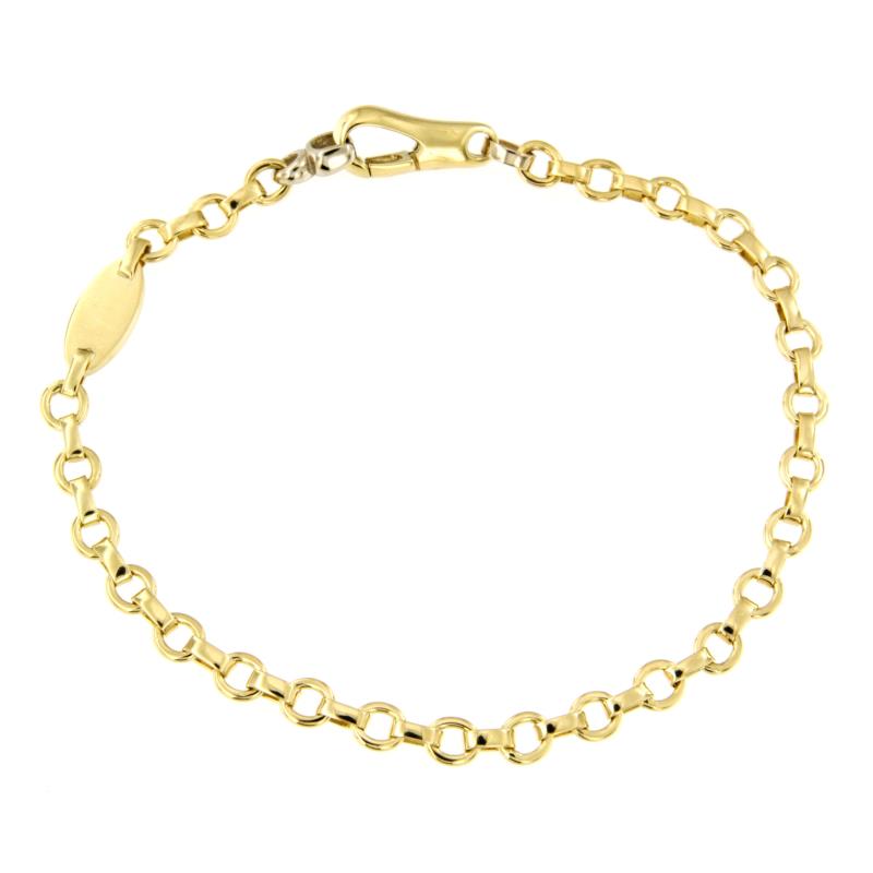 BRACCIALE DUE ORI 750/1000 MAGLIA ROLÒ CON TARGHETTA OVALE - CM 21.5 - 