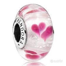 PANDORA - CHARMS - ARGENTO 925/1000 - VETRO DI MURANO CON CUORI - PANDORA