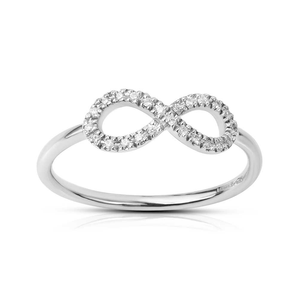 LUCE - ANELLO ORO BIANCO 375/1000 INFINITO CON PAVE' DIAMANTI MIS. 10  - LAURENZA GIOIELLI