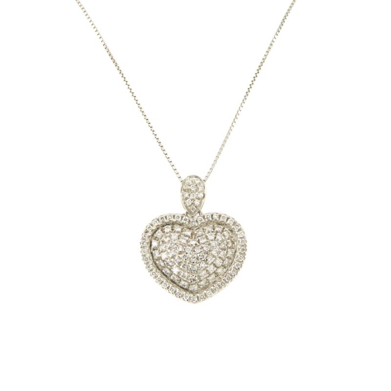 CATENA CON PENDENTE ORO BIANCO 750/1000 CUORE CON PAV&Egrave; DI DIAMANTI TAGLIO BRILLANTE CT 0.50 TOTALI G - I1 - CM. 40 - 