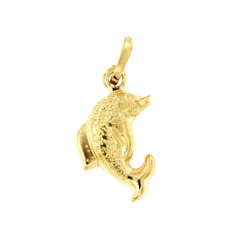 CIONDOLO ORO GIALLO 750/1000 DELFINO SEMI-DIAMANTATO - 