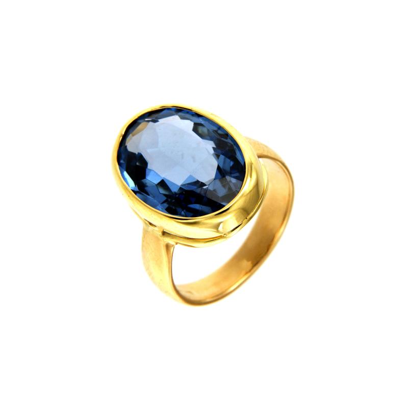 ANELLO ORO GIALLO 750/1000 CON SINTESI BLU - MIS. 14.5 - 