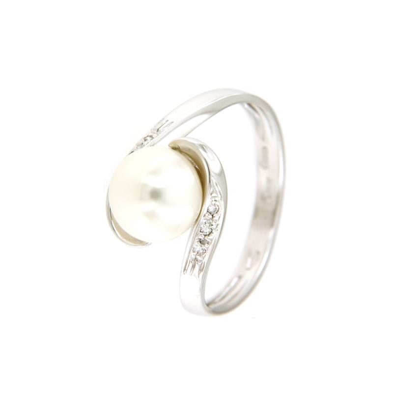 MILUNA - ANELLO - ORO BIANCO 750/1000 - CON DIAMANTI TAGLIO BRILLANTE CT. 0.03 TOTALI G - SI2 E PERLA AKOYA 8/8,5 - MIS. 14.5 - MILUNA