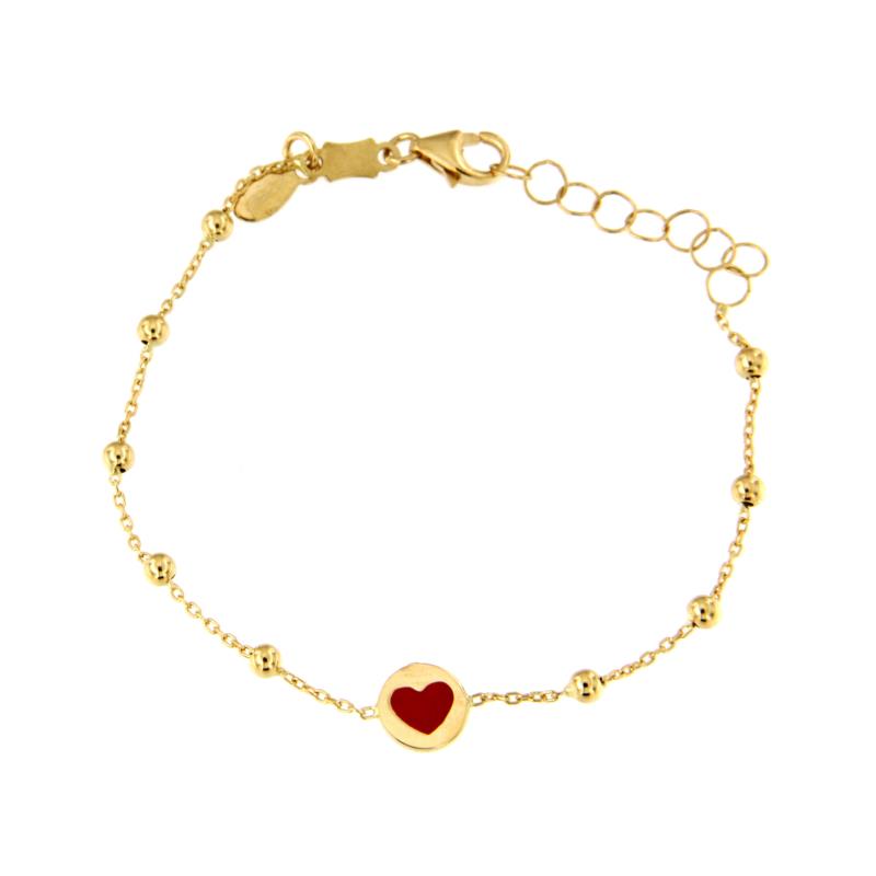 BRACCIALE ORO GIALLO 750/1000 SFERETTE E CUORE SMALTATO - CM 14 - 