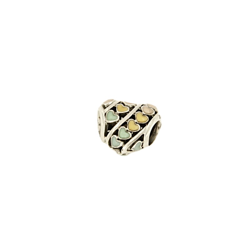 PANDORA - CHARM - ARGENTO 925/1000 - MOD. CUORE CON CUORI SMALTATI - PANDORA