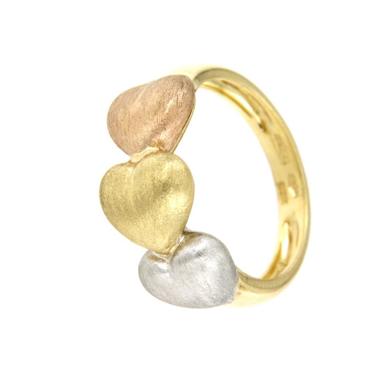 ANELLO TRE ORI 750/1000 CUORI SATINATI - MIS. 12.5 - 