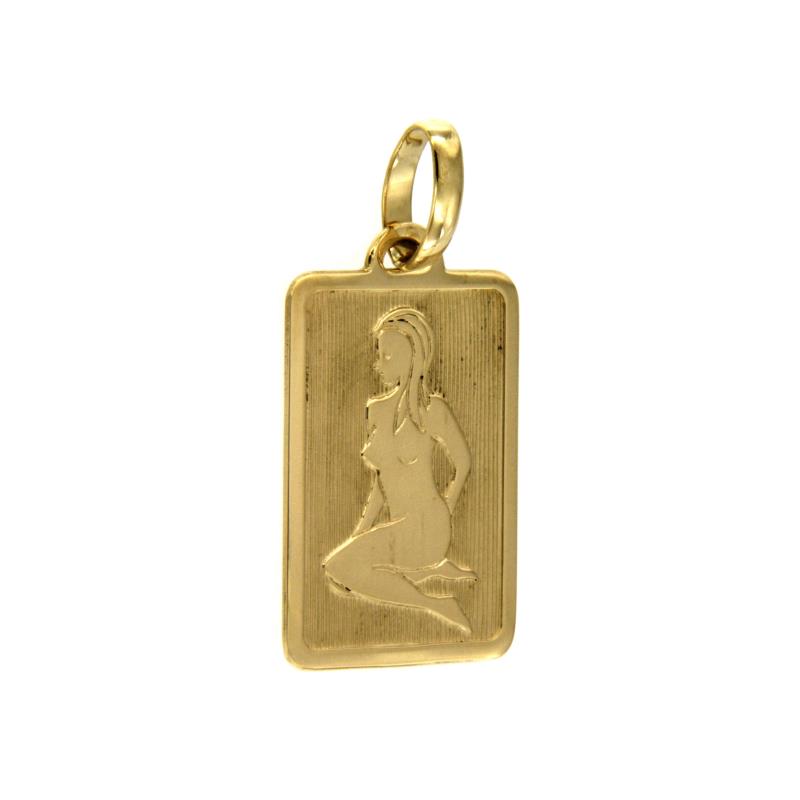 MEDAGLIETTA ORO GIALLO 750/1000 RETTANGOLARE SEGNO ZODIACALE VERGINE  - 