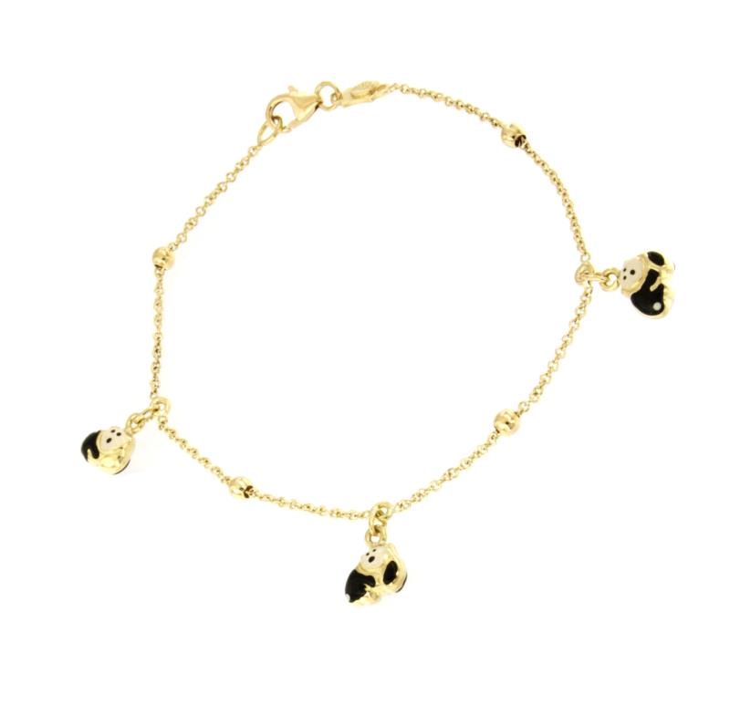 BRACCIALE ORO GIALLO 750/1000 CON PANDA SMALTATI PENDENTI  -  CM 18,5  - 