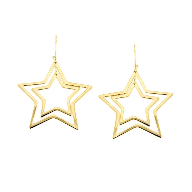 ORECCHINI ORO GIALLO 750/1000 STELLE TRAFORATE PENDENTI - 