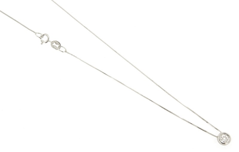 COLLANA ORO BIANCO 750/1000 PUNTO LUCE A CIPOLLINO CON DIAMANTE TAGLIO BRILLANTE CT 0.02 G - SI2 - CM. 40.5 - 