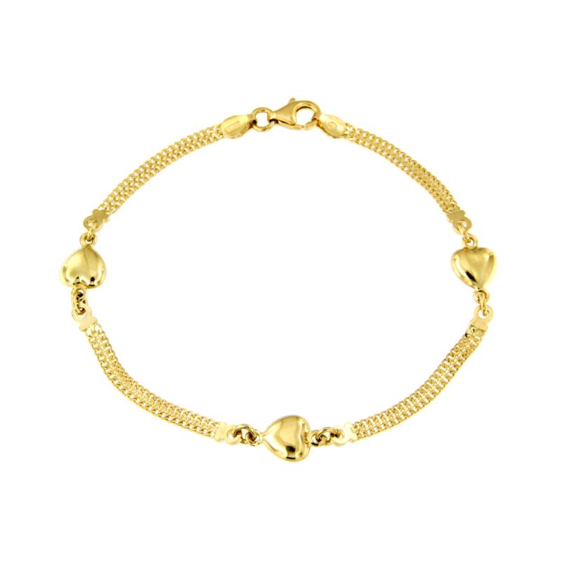 BRACCIALE ORO GIALLO 750/1000 MAGLIA GRUMETTA DOPPIO FILO E CUORI - CM 18.5 - 