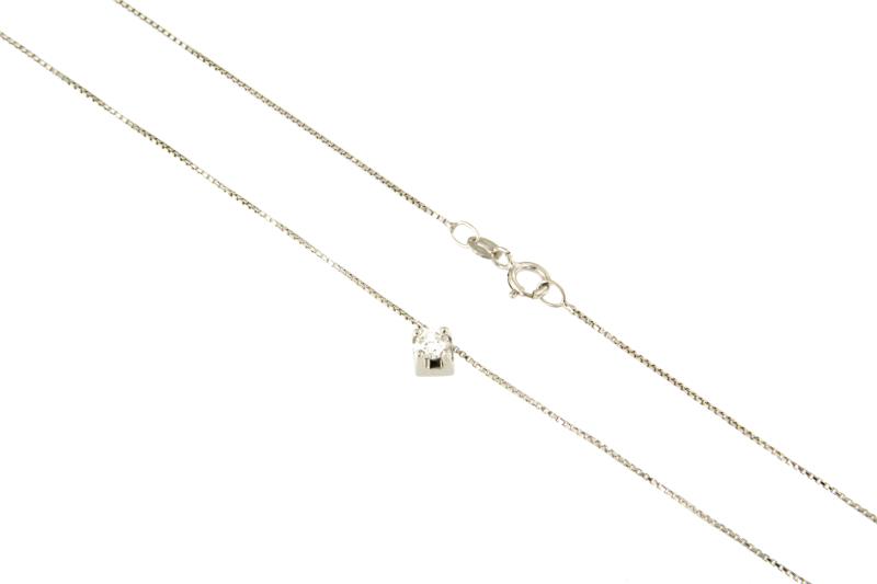 COLLANA ORO BIANCO 750/1000 PUNTO LUCE A GRIFFE CON DIAMANTE TAGLIO BRILLANTE CT 0.15 G - SI2 - CM. 41.5 - 