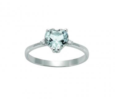 MILUNA - ANELLO - ORO BIANCO 750/1000 - CON TOPAZIO AZZURRO A CUORE E DIAMANTI TAGLIO BRILLANTE CT 0.02 TOTALI G - SI1- MIS. 14 ( CN220923)  - MILUNA