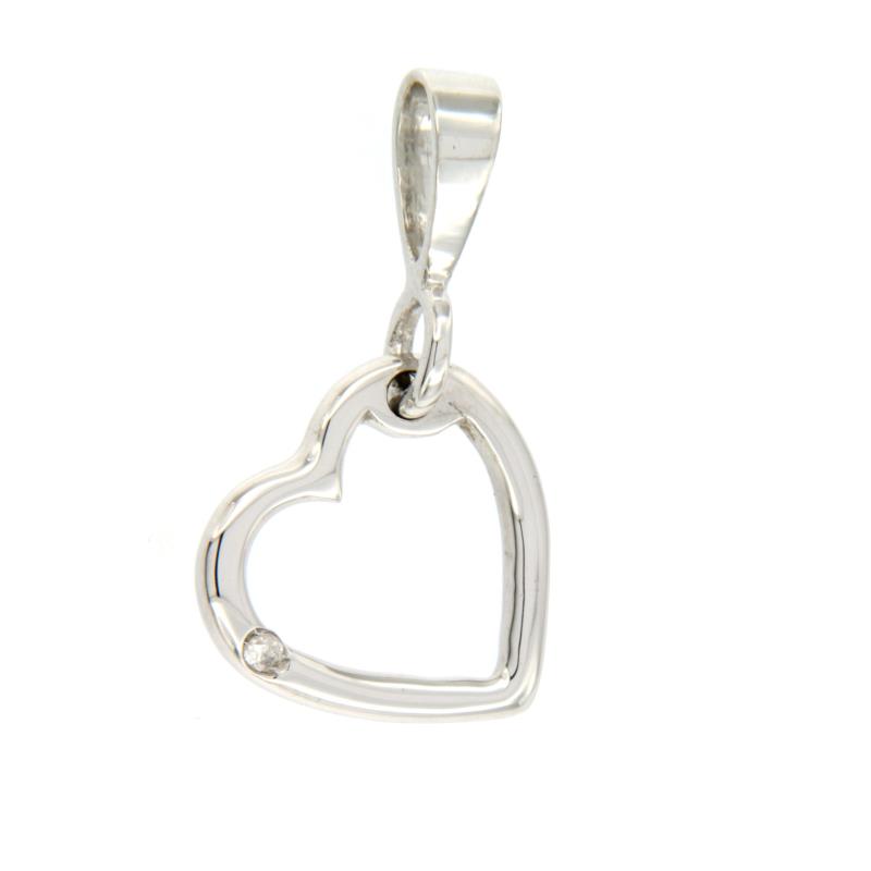 CIONDOLO ORO BIANCO 750/1000 CUORE CON DIAMANTE TAGLIO BRILLANTE CT 0.02 H - P1 - 