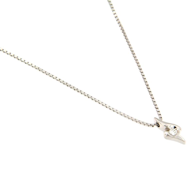 COLLANA ORO BIANCO 750/1000 PUNTO LUCE IRREGOLARE CON DIAMANTE TAGLIO BRILLANTE CT 0.04 G - SI2 - CM 41 - 