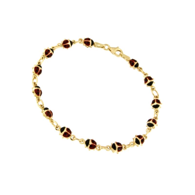 BRACCIALE ORO GIALLO 750/1000 CON COCCINELLE SMALTATE - CM 17.5 - 