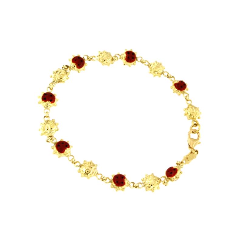 BRACCIALE ORO GIALLO 750/1000 CON COCCINELLE SMALTATE - CM. 18 - 