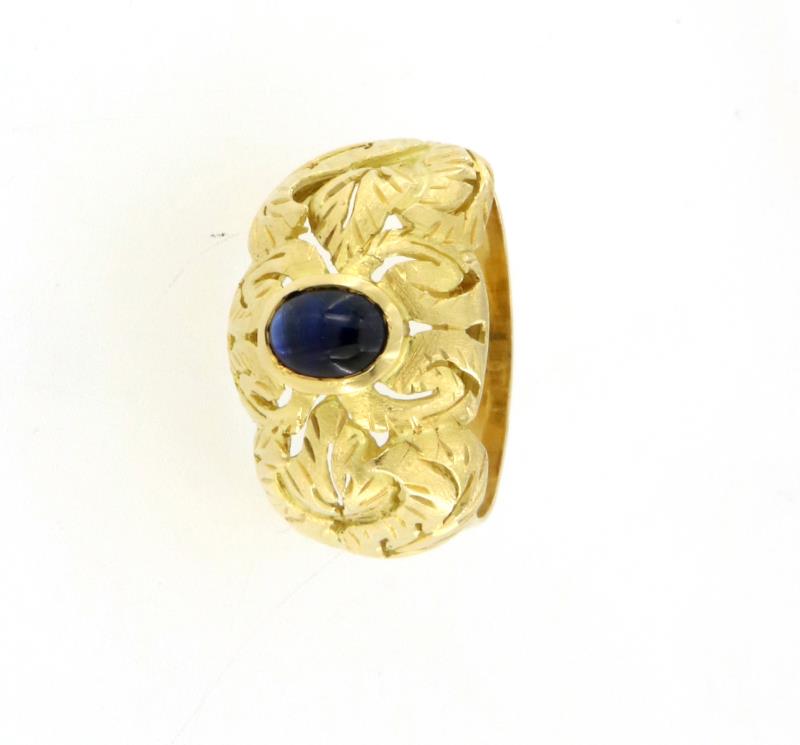 ANELLO ORO GIALLO 750\1000 LAVORATO CON ZAFFIRO MIS 17 - 