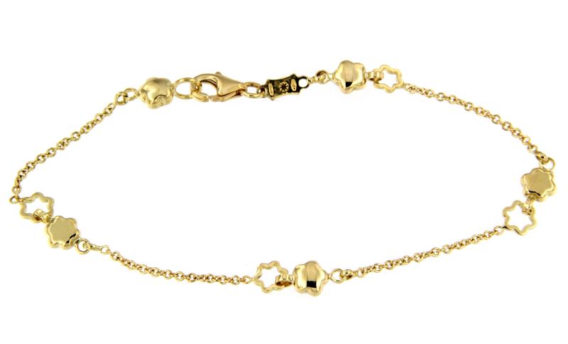 BRACCIALE ORO GIALLO 750/1000 MAGLIA ROLÒ CON FIORI E STELLE - CM 18 - 