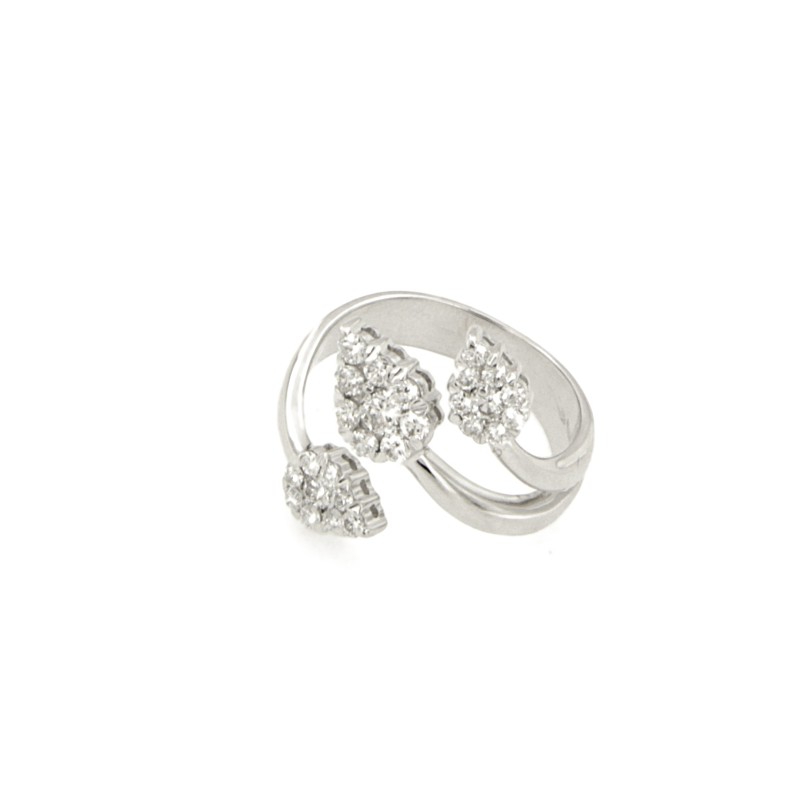 ANELLO ORO BIANCO 750/1000 CONTRARI&Egrave; A GOCCE CON PAV&Egrave; DI DIAMANTI TAGLIO BRILLANTE CT 0,76 G - VS2 TOTALI - MIS. 18 - 