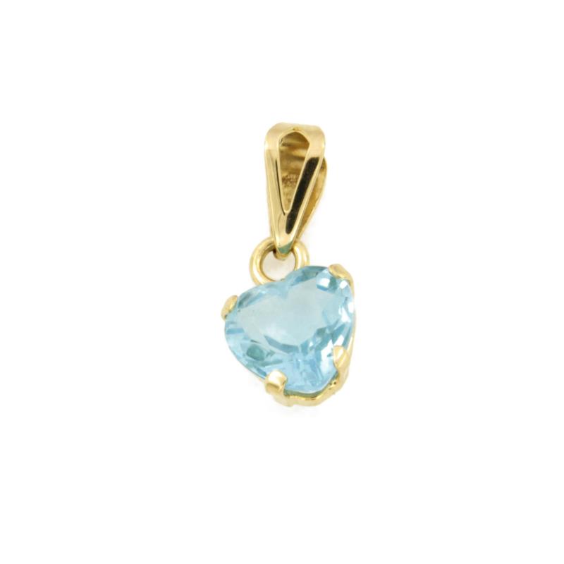 CIONDOLO ORO GIALLO 750/1000 CUORE CON TOPAZIO AZZURRO - 