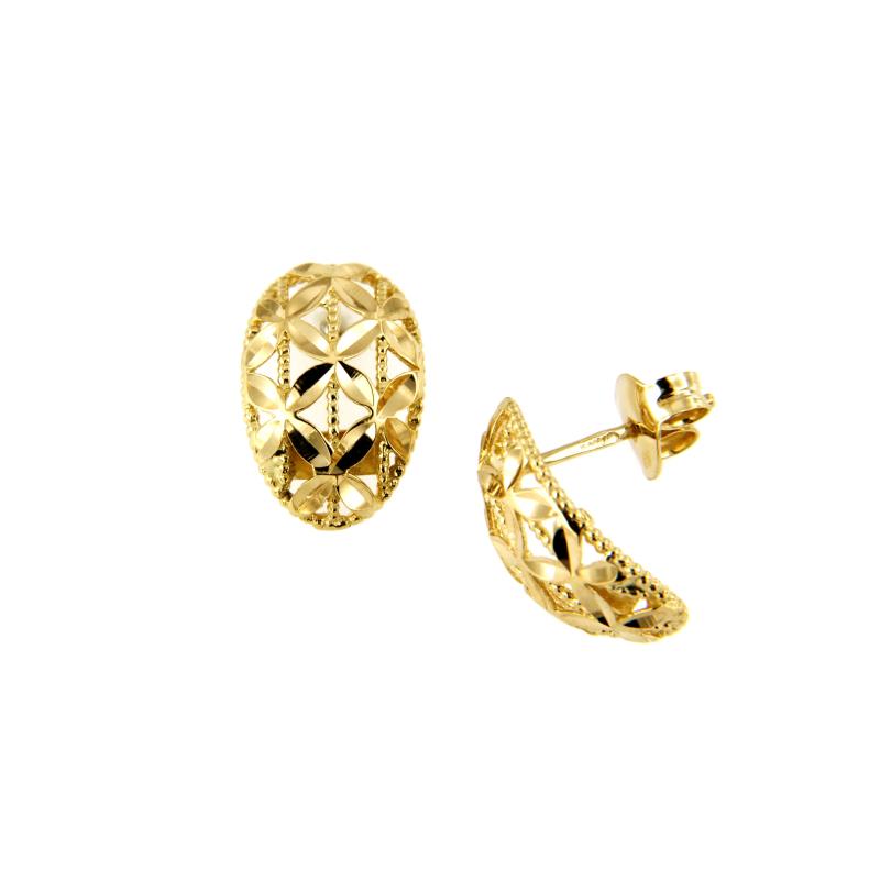 COPPIA ORECCHINI ORO GIALLO 750/1000 OVALI TRAFORATI - 